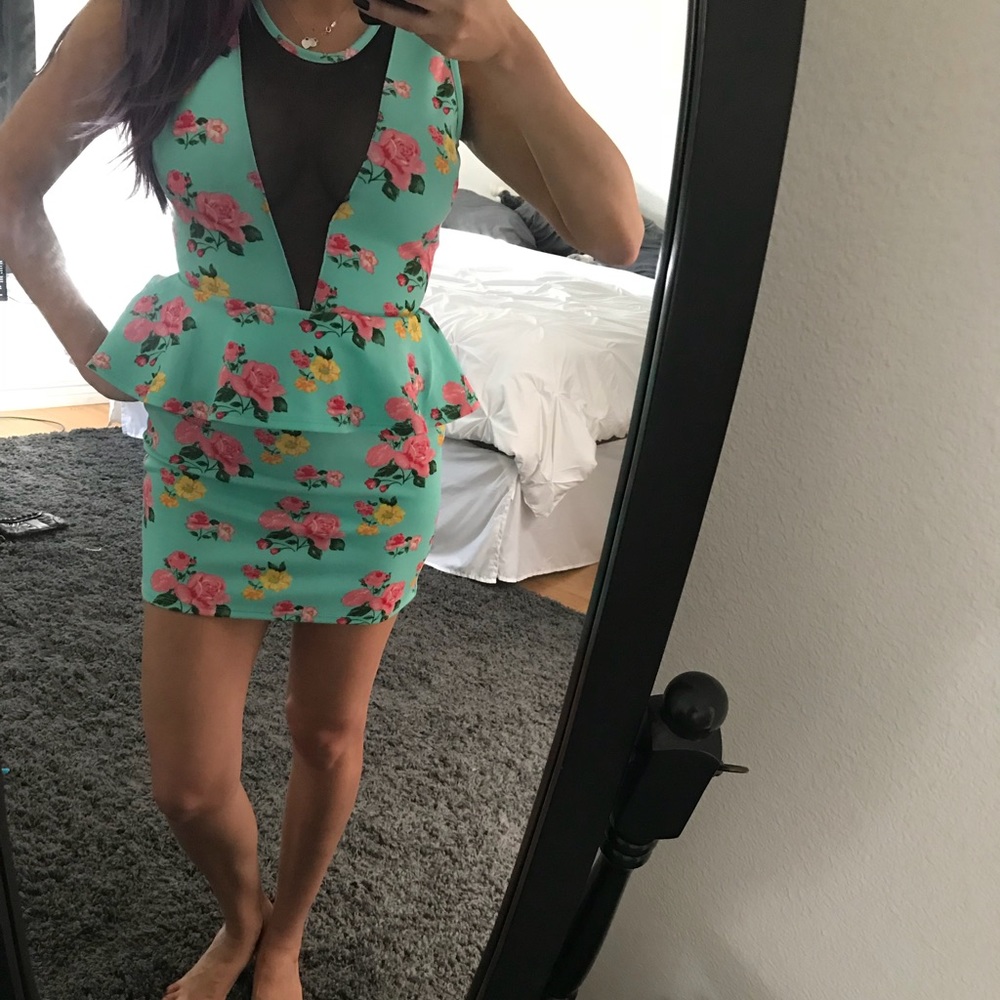Floral dress with black mesh